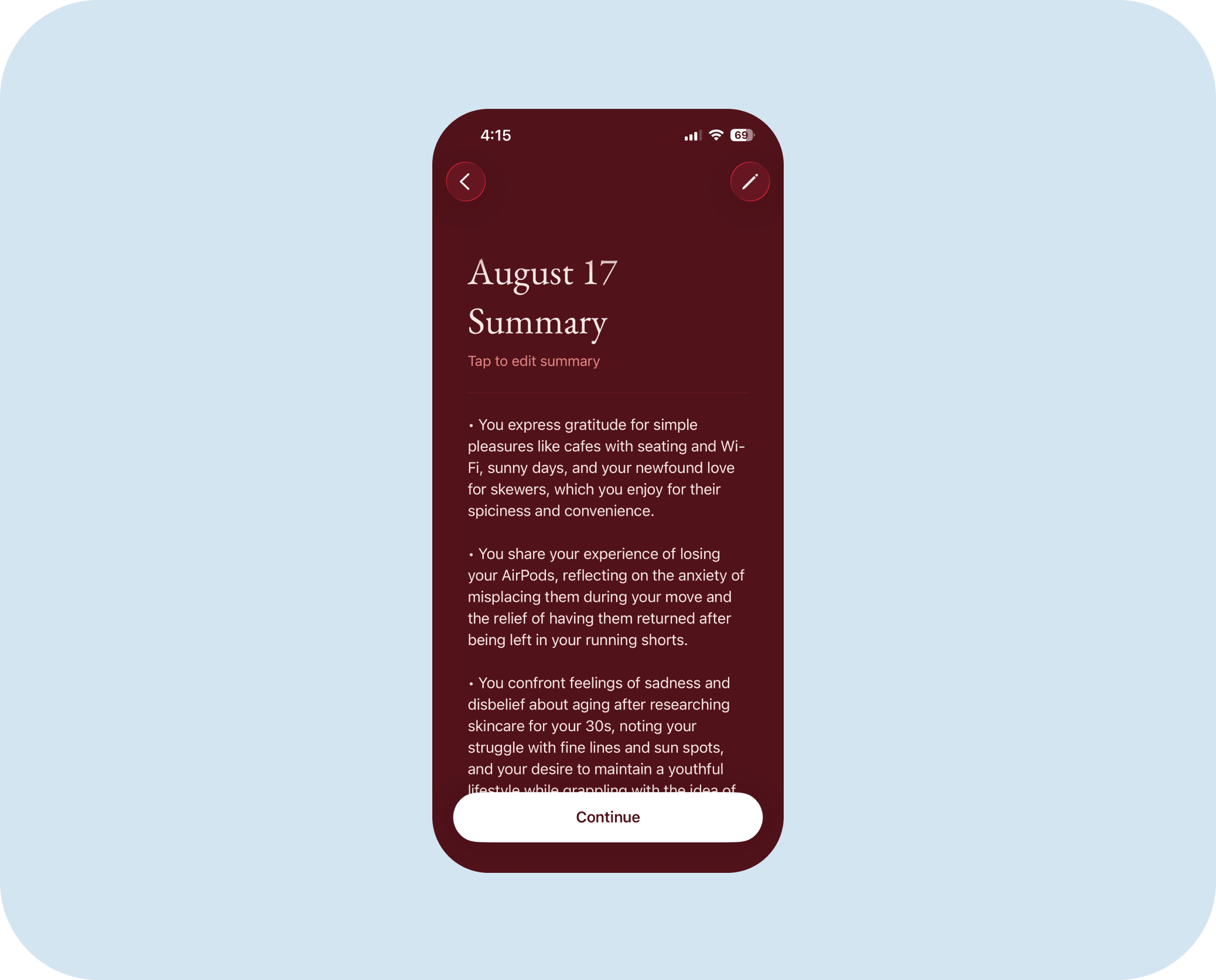 Unpack summary screen