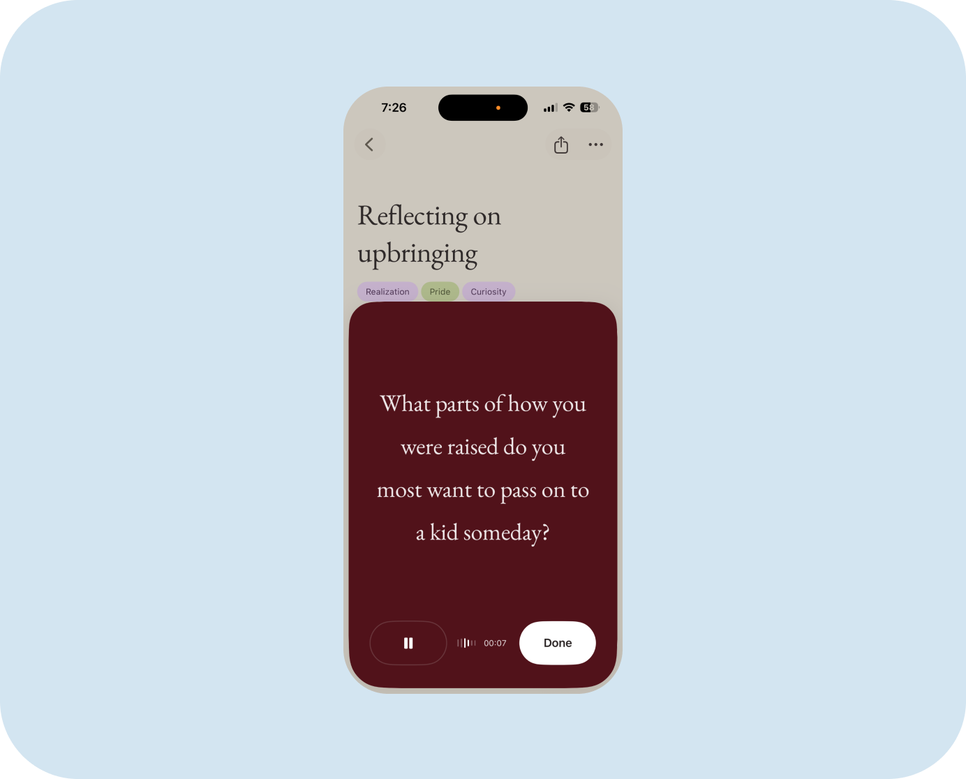 Unpack voice journal recording screen